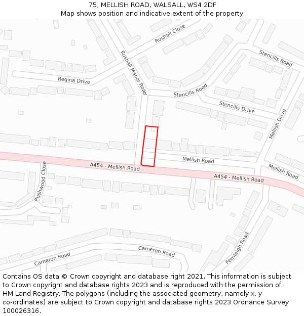 75, MELLISH ROAD, WALSALL, WS4 2DF: Location map and indicative extent of plot