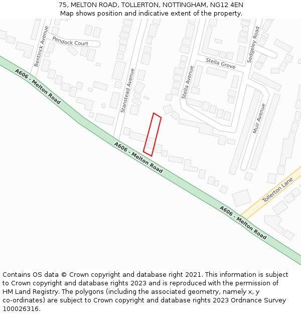 75, MELTON ROAD, TOLLERTON, NOTTINGHAM, NG12 4EN: Location map and indicative extent of plot