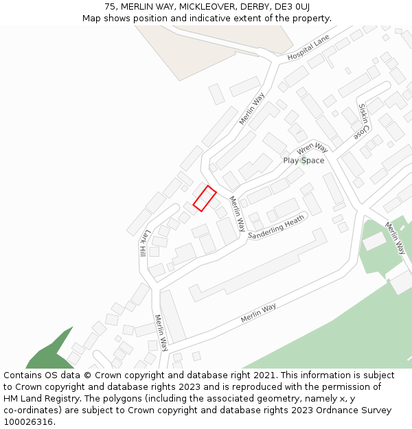 75, MERLIN WAY, MICKLEOVER, DERBY, DE3 0UJ: Location map and indicative extent of plot