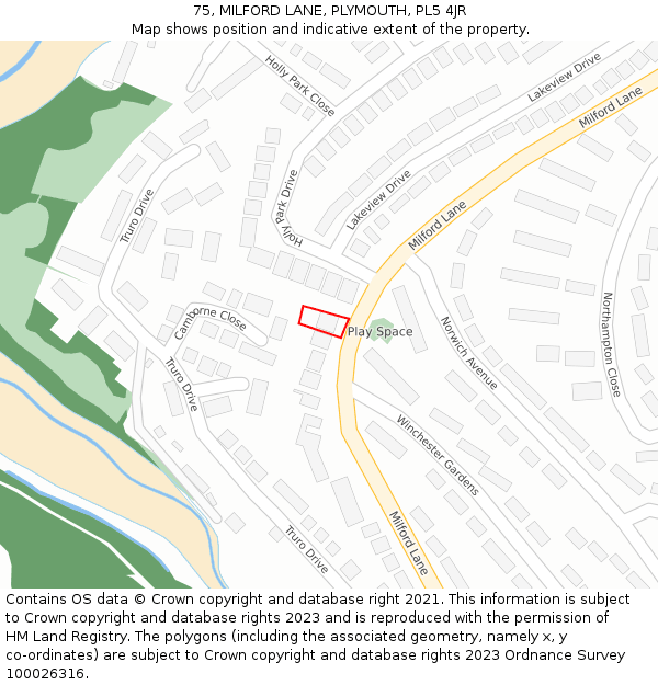 75, MILFORD LANE, PLYMOUTH, PL5 4JR: Location map and indicative extent of plot