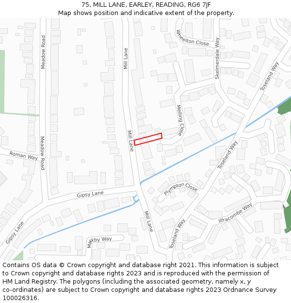 75, MILL LANE, EARLEY, READING, RG6 7JF: Location map and indicative extent of plot
