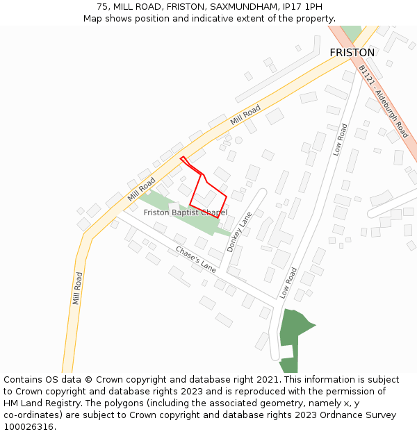 75, MILL ROAD, FRISTON, SAXMUNDHAM, IP17 1PH: Location map and indicative extent of plot