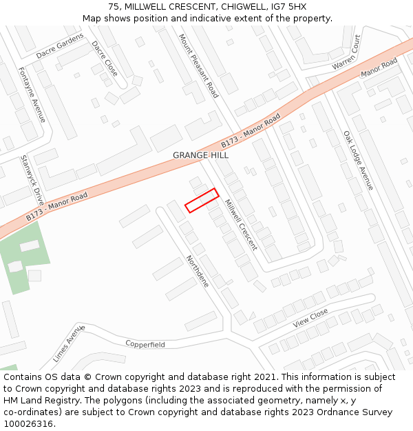 75, MILLWELL CRESCENT, CHIGWELL, IG7 5HX: Location map and indicative extent of plot