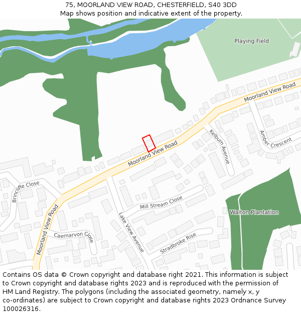 75, MOORLAND VIEW ROAD, CHESTERFIELD, S40 3DD: Location map and indicative extent of plot