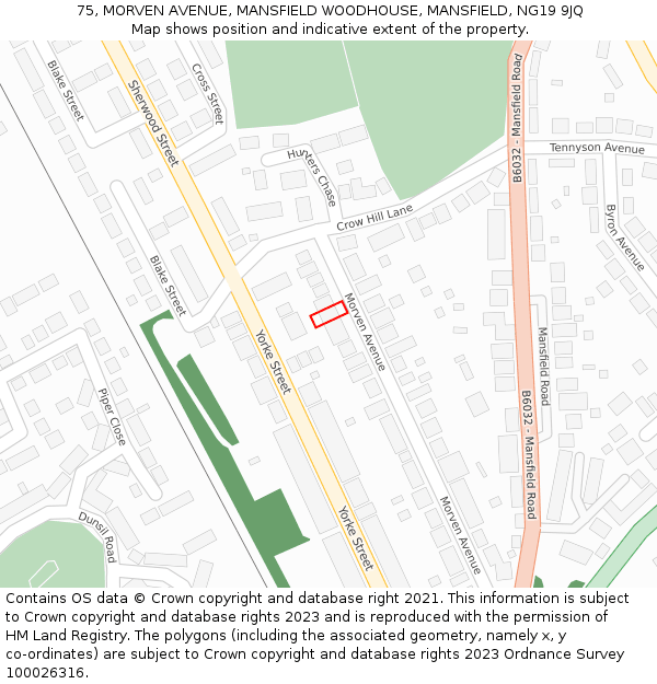 75, MORVEN AVENUE, MANSFIELD WOODHOUSE, MANSFIELD, NG19 9JQ: Location map and indicative extent of plot