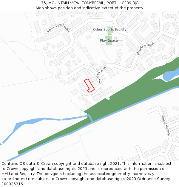 75, MOUNTAIN VIEW, TONYREFAIL, PORTH, CF39 8JG: Location map and indicative extent of plot