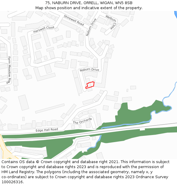 75, NABURN DRIVE, ORRELL, WIGAN, WN5 8SB: Location map and indicative extent of plot