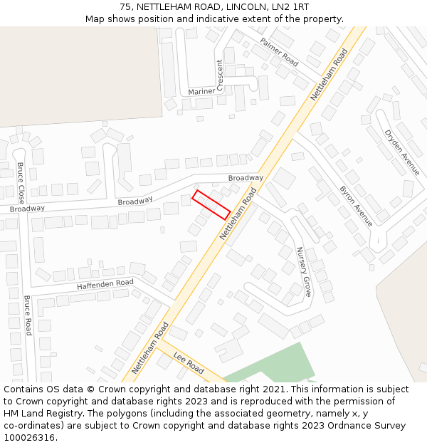 75, NETTLEHAM ROAD, LINCOLN, LN2 1RT: Location map and indicative extent of plot