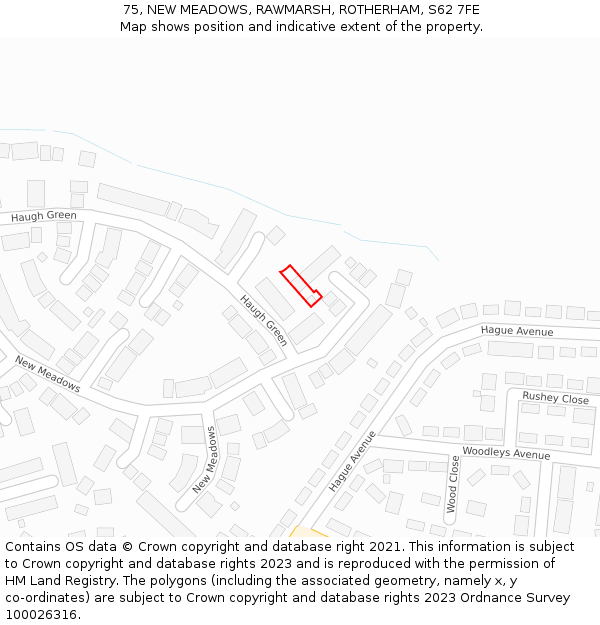 75, NEW MEADOWS, RAWMARSH, ROTHERHAM, S62 7FE: Location map and indicative extent of plot