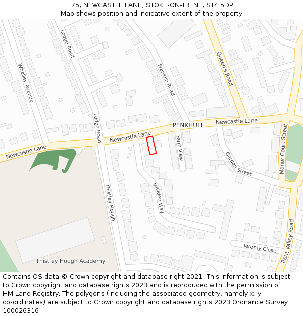 75, NEWCASTLE LANE, STOKE-ON-TRENT, ST4 5DP: Location map and indicative extent of plot