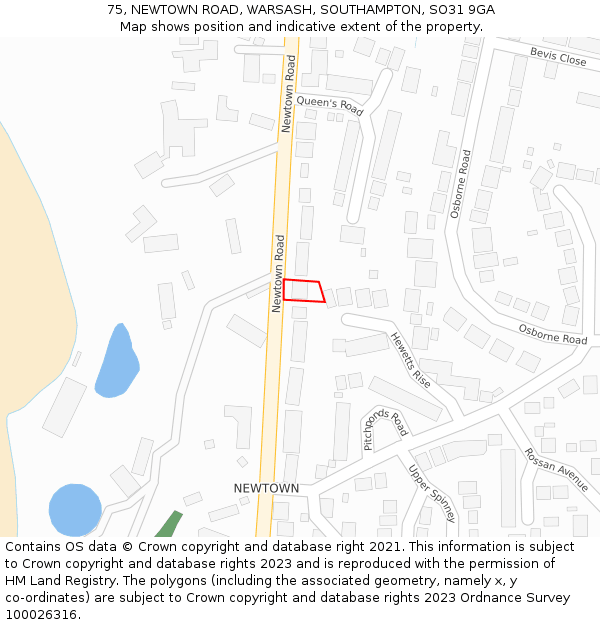 75, NEWTOWN ROAD, WARSASH, SOUTHAMPTON, SO31 9GA: Location map and indicative extent of plot