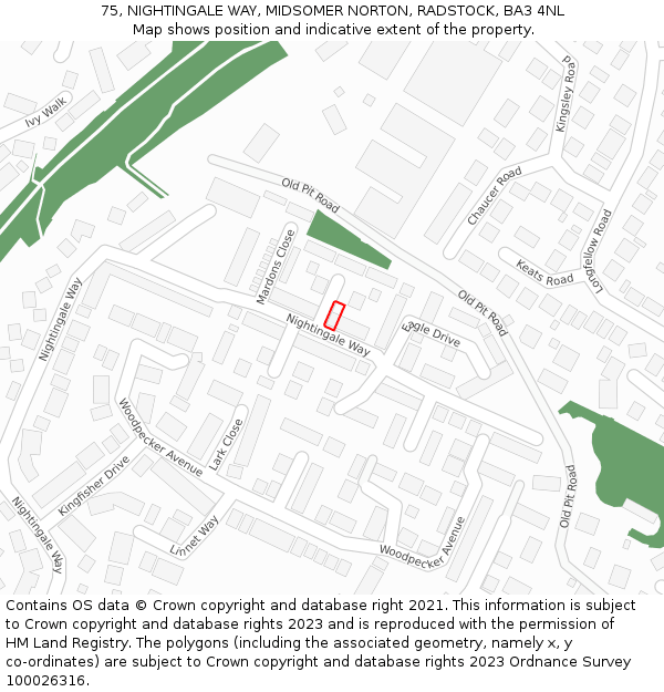 75, NIGHTINGALE WAY, MIDSOMER NORTON, RADSTOCK, BA3 4NL: Location map and indicative extent of plot