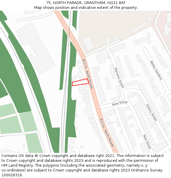 75, NORTH PARADE, GRANTHAM, NG31 8AT: Location map and indicative extent of plot