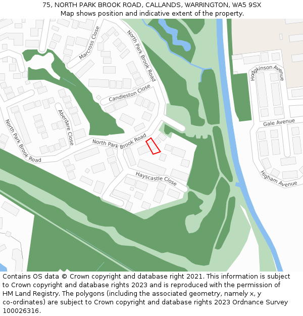 75, NORTH PARK BROOK ROAD, CALLANDS, WARRINGTON, WA5 9SX: Location map and indicative extent of plot