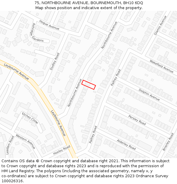 75, NORTHBOURNE AVENUE, BOURNEMOUTH, BH10 6DQ: Location map and indicative extent of plot