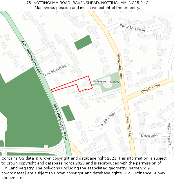 75, NOTTINGHAM ROAD, RAVENSHEAD, NOTTINGHAM, NG15 9HG: Location map and indicative extent of plot
