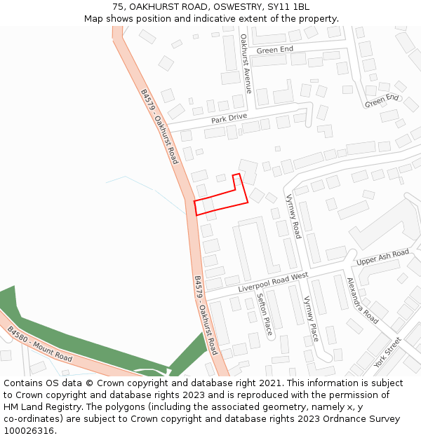 75, OAKHURST ROAD, OSWESTRY, SY11 1BL: Location map and indicative extent of plot