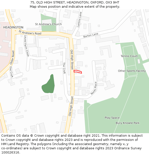 75, OLD HIGH STREET, HEADINGTON, OXFORD, OX3 9HT: Location map and indicative extent of plot