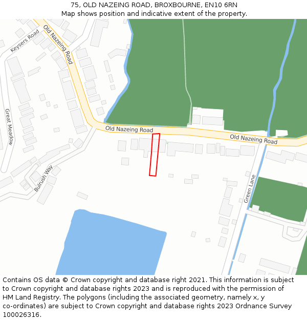 75, OLD NAZEING ROAD, BROXBOURNE, EN10 6RN: Location map and indicative extent of plot