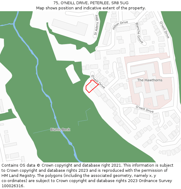 75, O'NEILL DRIVE, PETERLEE, SR8 5UG: Location map and indicative extent of plot