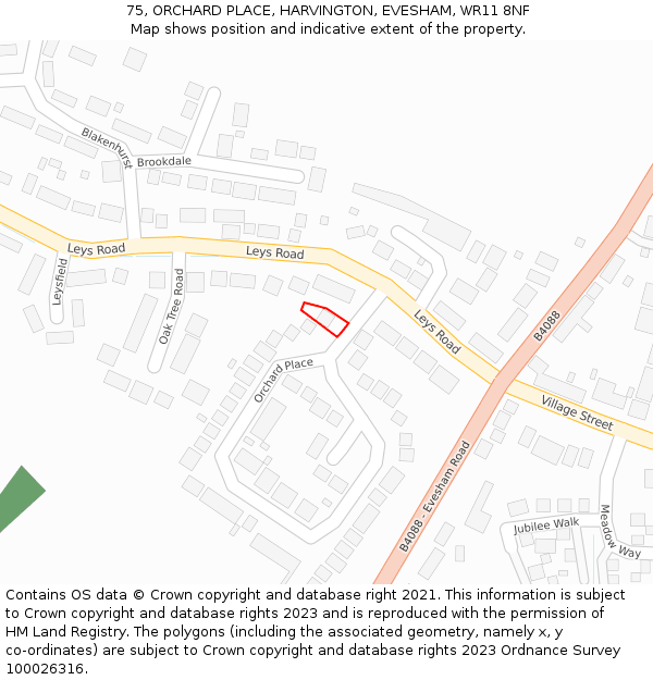 75, ORCHARD PLACE, HARVINGTON, EVESHAM, WR11 8NF: Location map and indicative extent of plot