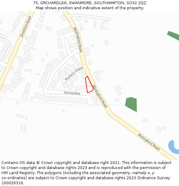 75, ORCHARDLEA, SWANMORE, SOUTHAMPTON, SO32 2QZ: Location map and indicative extent of plot