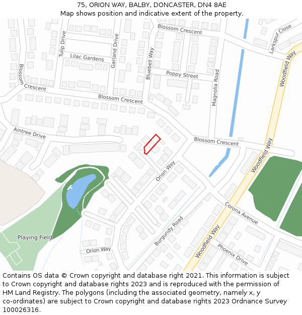 75, ORION WAY, BALBY, DONCASTER, DN4 8AE: Location map and indicative extent of plot