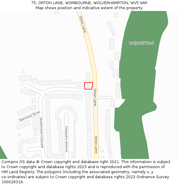 75, ORTON LANE, WOMBOURNE, WOLVERHAMPTON, WV5 9AP: Location map and indicative extent of plot