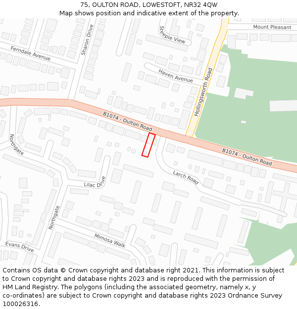 75, OULTON ROAD, LOWESTOFT, NR32 4QW: Location map and indicative extent of plot