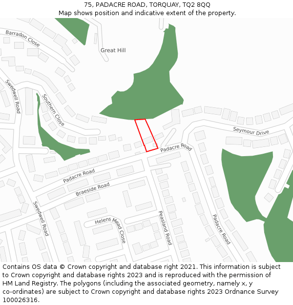 75, PADACRE ROAD, TORQUAY, TQ2 8QQ: Location map and indicative extent of plot