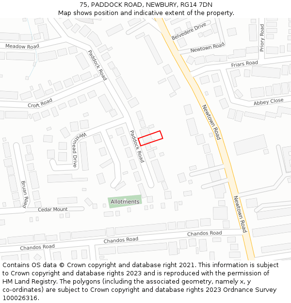 75, PADDOCK ROAD, NEWBURY, RG14 7DN: Location map and indicative extent of plot