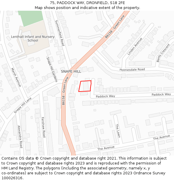 75, PADDOCK WAY, DRONFIELD, S18 2FE: Location map and indicative extent of plot