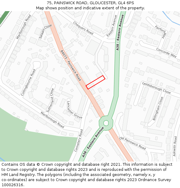 75, PAINSWICK ROAD, GLOUCESTER, GL4 6PS: Location map and indicative extent of plot