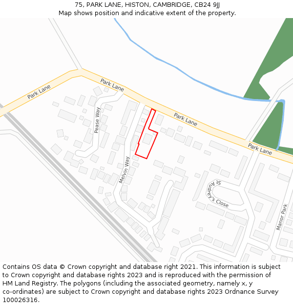 75, PARK LANE, HISTON, CAMBRIDGE, CB24 9JJ: Location map and indicative extent of plot