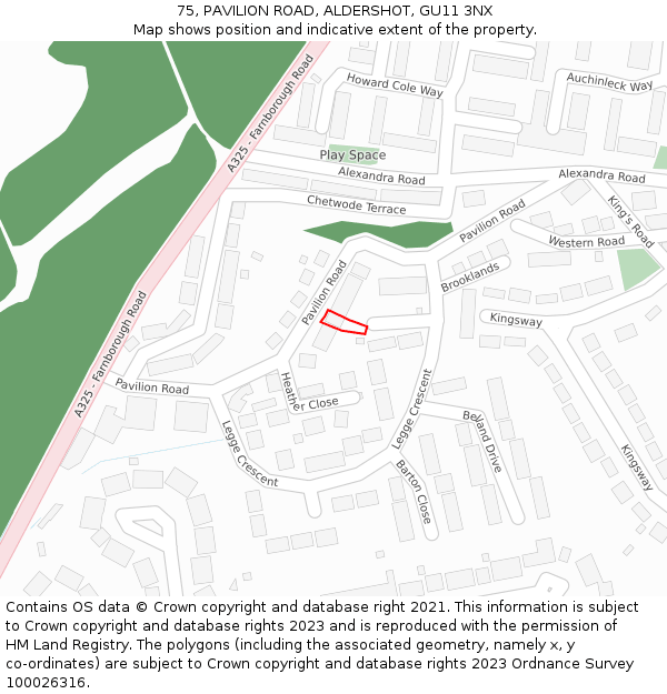 75, PAVILION ROAD, ALDERSHOT, GU11 3NX: Location map and indicative extent of plot