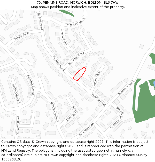 75, PENNINE ROAD, HORWICH, BOLTON, BL6 7HW: Location map and indicative extent of plot