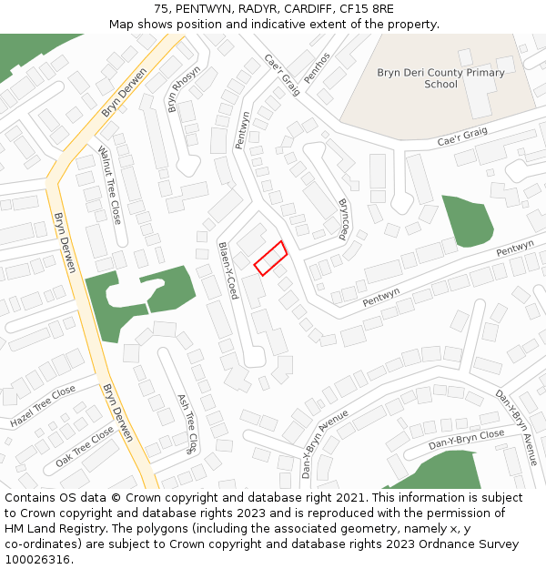 75, PENTWYN, RADYR, CARDIFF, CF15 8RE: Location map and indicative extent of plot