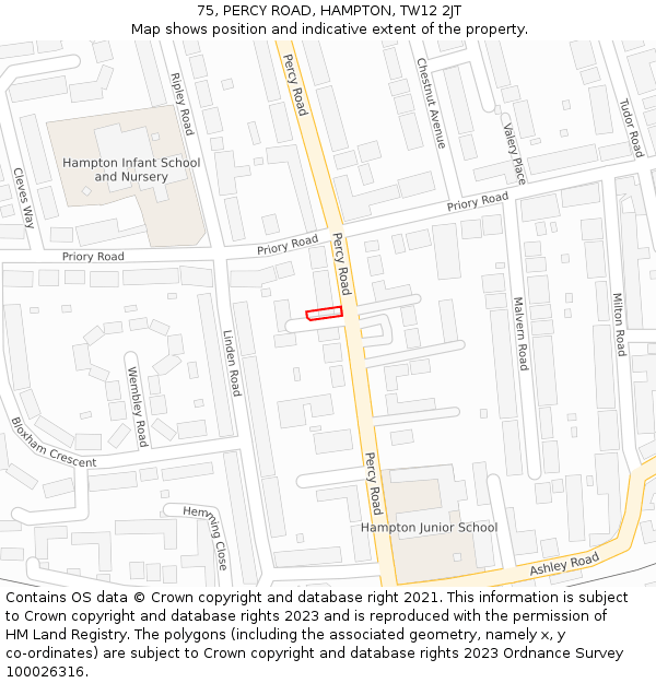 75, PERCY ROAD, HAMPTON, TW12 2JT: Location map and indicative extent of plot