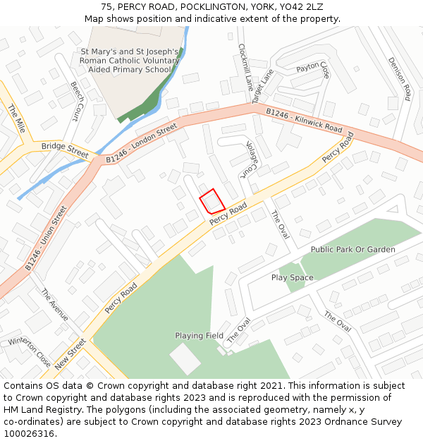 75, PERCY ROAD, POCKLINGTON, YORK, YO42 2LZ: Location map and indicative extent of plot