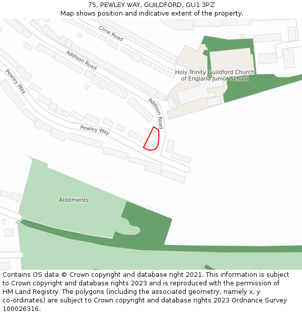75, PEWLEY WAY, GUILDFORD, GU1 3PZ: Location map and indicative extent of plot