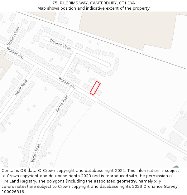 75, PILGRIMS WAY, CANTERBURY, CT1 1YA: Location map and indicative extent of plot