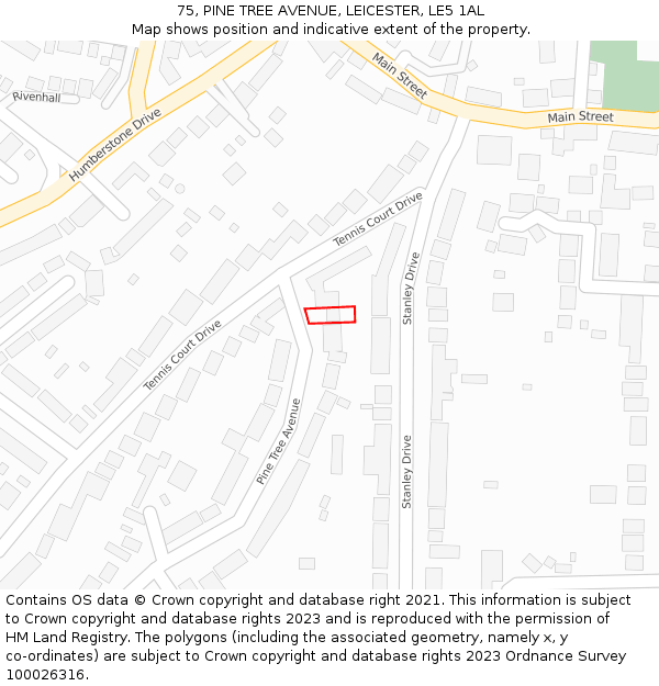 75, PINE TREE AVENUE, LEICESTER, LE5 1AL: Location map and indicative extent of plot
