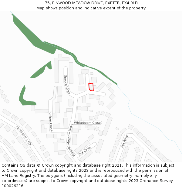 75, PINWOOD MEADOW DRIVE, EXETER, EX4 9LB: Location map and indicative extent of plot