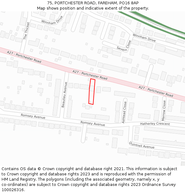 75, PORTCHESTER ROAD, FAREHAM, PO16 8AP: Location map and indicative extent of plot