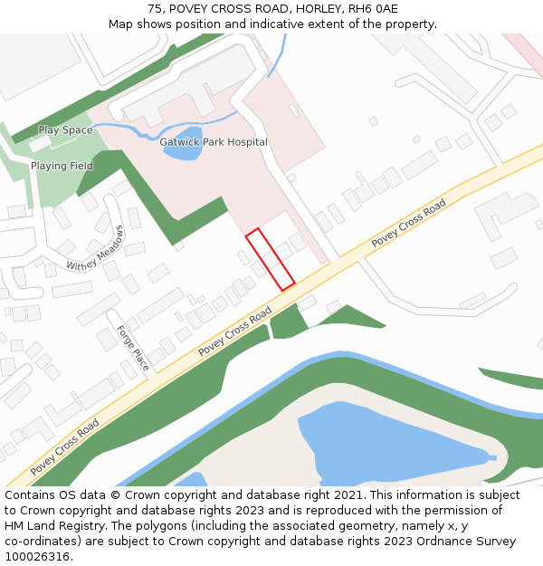 75, POVEY CROSS ROAD, HORLEY, RH6 0AE: Location map and indicative extent of plot