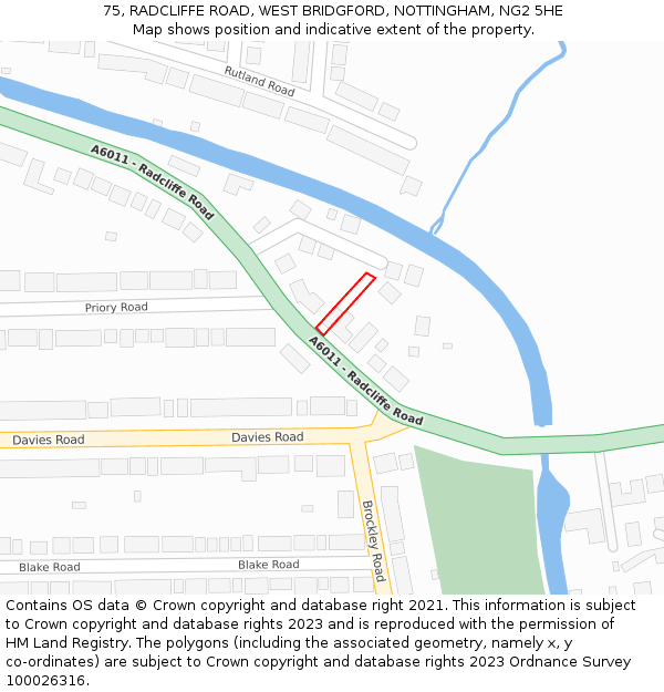 75, RADCLIFFE ROAD, WEST BRIDGFORD, NOTTINGHAM, NG2 5HE: Location map and indicative extent of plot