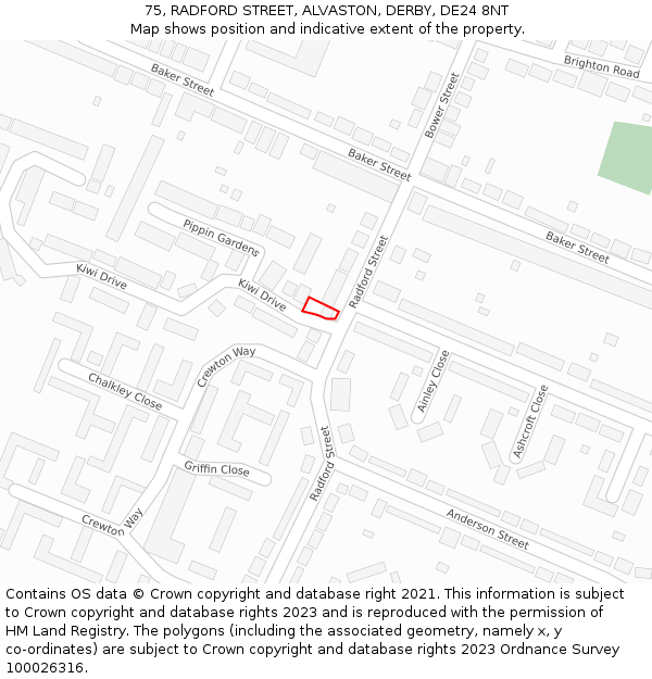 75, RADFORD STREET, ALVASTON, DERBY, DE24 8NT: Location map and indicative extent of plot