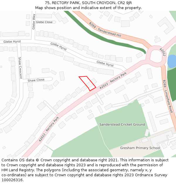 75, RECTORY PARK, SOUTH CROYDON, CR2 9JR: Location map and indicative extent of plot