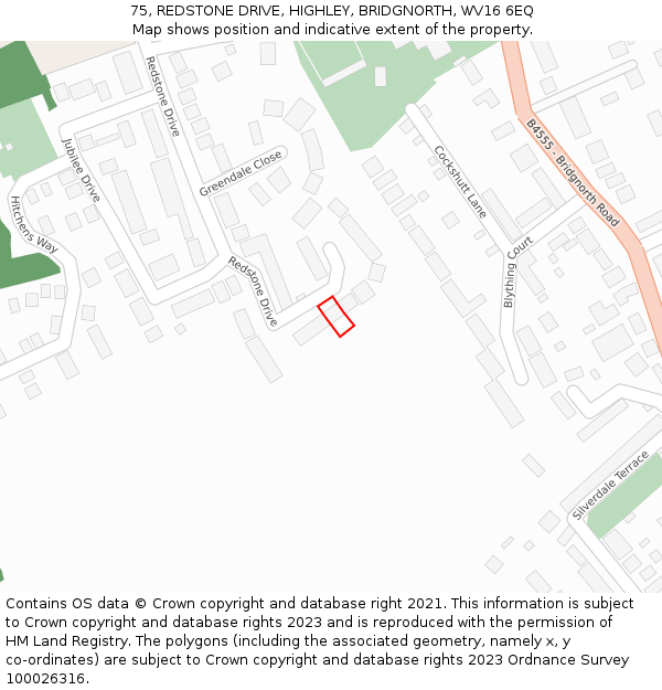 75, REDSTONE DRIVE, HIGHLEY, BRIDGNORTH, WV16 6EQ: Location map and indicative extent of plot