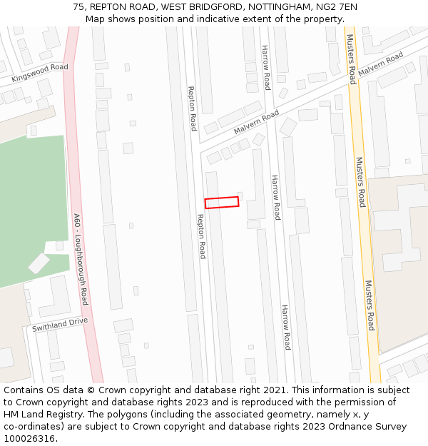 75, REPTON ROAD, WEST BRIDGFORD, NOTTINGHAM, NG2 7EN: Location map and indicative extent of plot